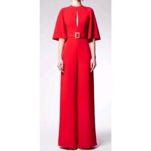 Andrew Gn Women's Red Cape Wide-Leg Jumpsuit Size 44